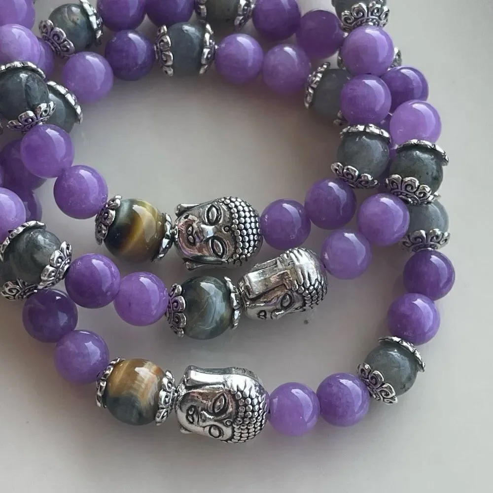 Dream tiger eye Buddha head labradorite kunzite ONE NEW stretch bracelet hand cr - Picture 8 of 11